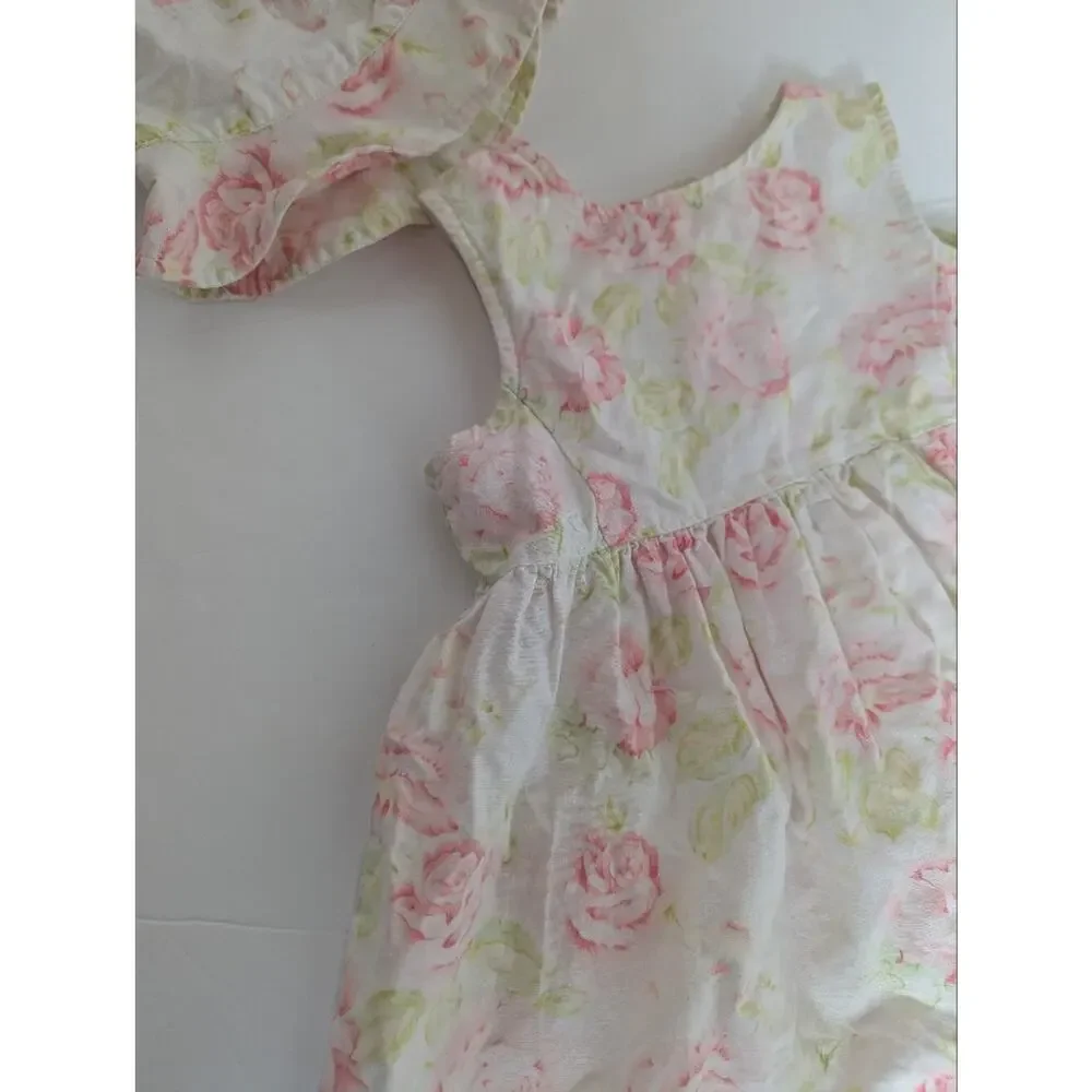 Gap Linen Blend Floral 3T Dress Hat Outfit Girls Retro